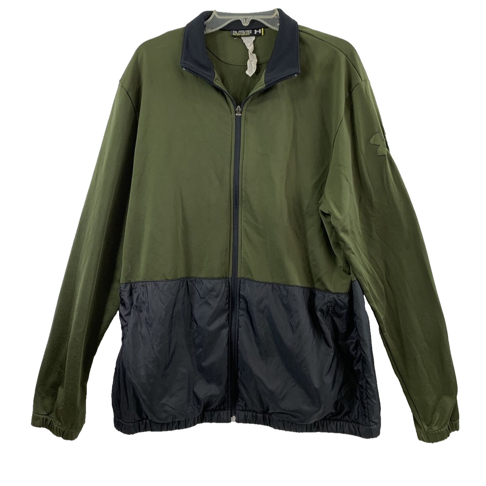 Under Armour Jacket Mens Large Green Black Track‎ Jacket Full Zip Long Sleeve